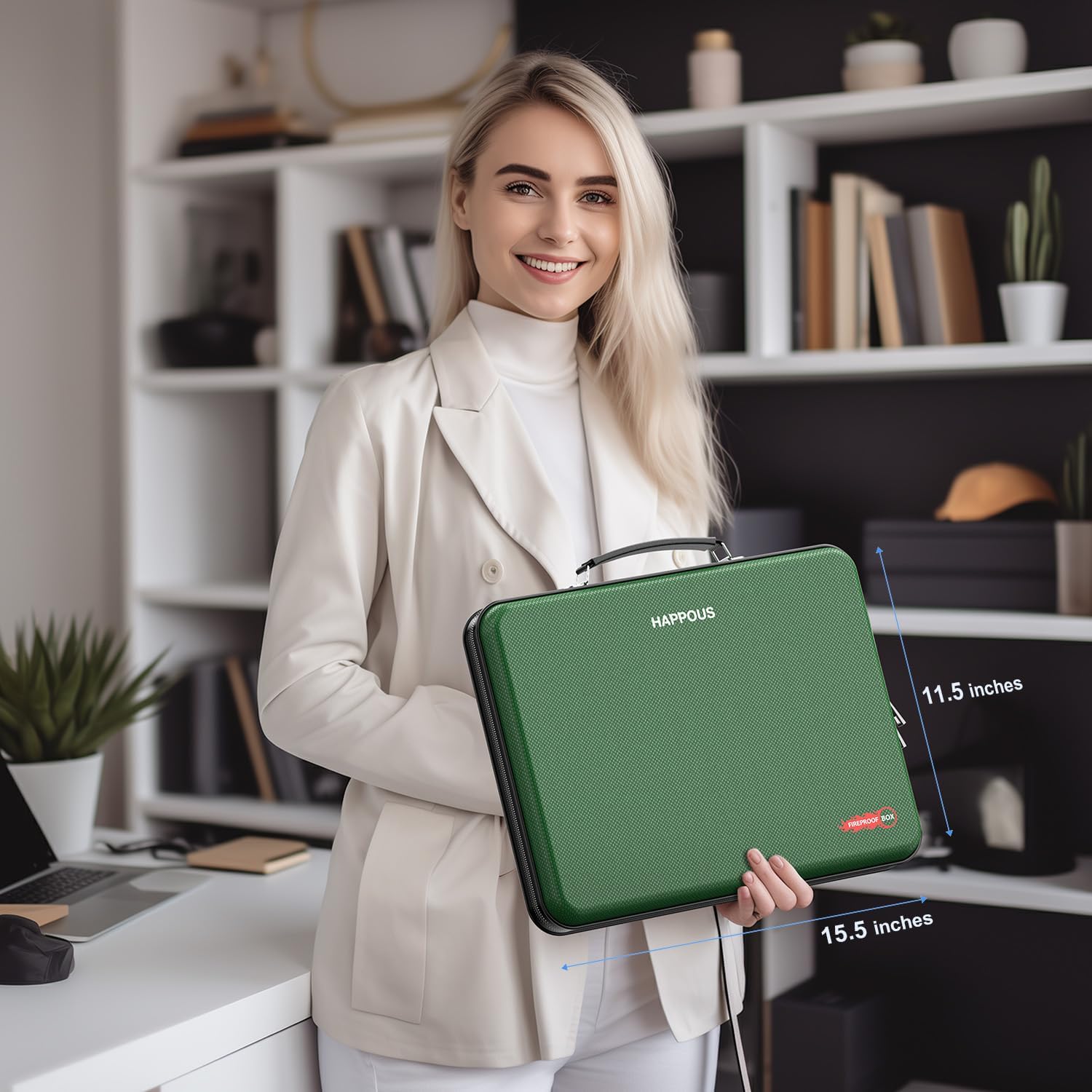 Fireproof Document Box, Expanding File Organizer with 13 Pockets, Portable Fireproof File Box Hard-Shell Document Organizer Storage for Documents Laptop Passports Cards Green