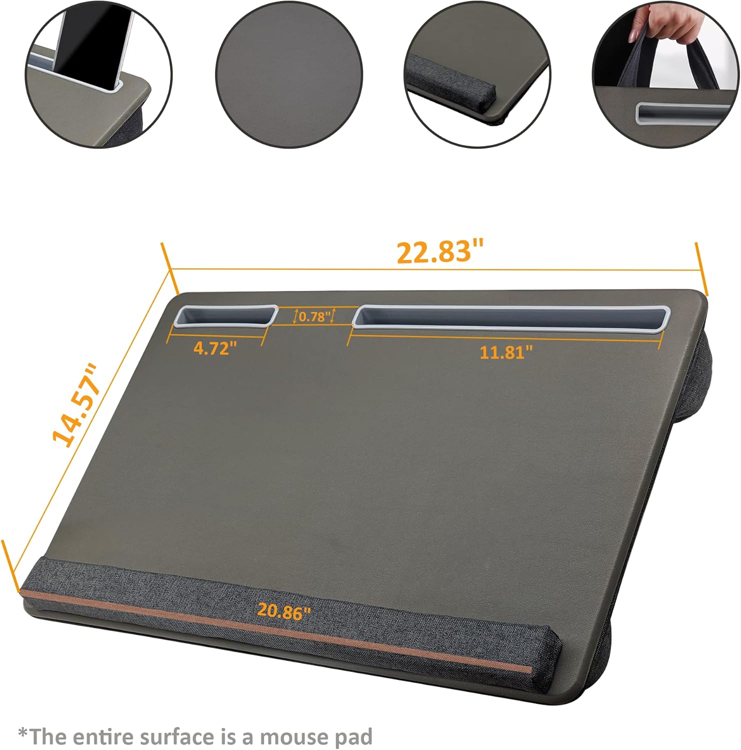 Extra Large Lap Laptop Desk - Full PU Material Mouse Pad Gaming Tray - Portable LapDesk with Phone Holder & Wrist Rest for Notebook, MacBook, Tablet, Bed, Sofa(Gray, Fit Up 17.3-in Laptops)