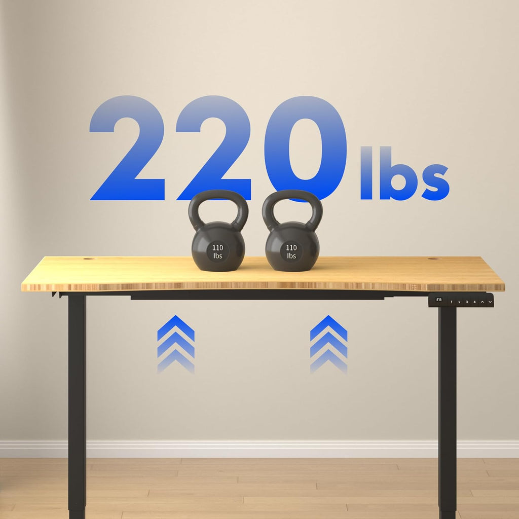 FLEXISPOT E3 Bamboo Dual Motor 55x28 Inch Electric Height Adjustable Standing Desk Whole-Piece Board Desk Sit Stand Up Desk (Black Frame + Bamboo Curved Desktop)