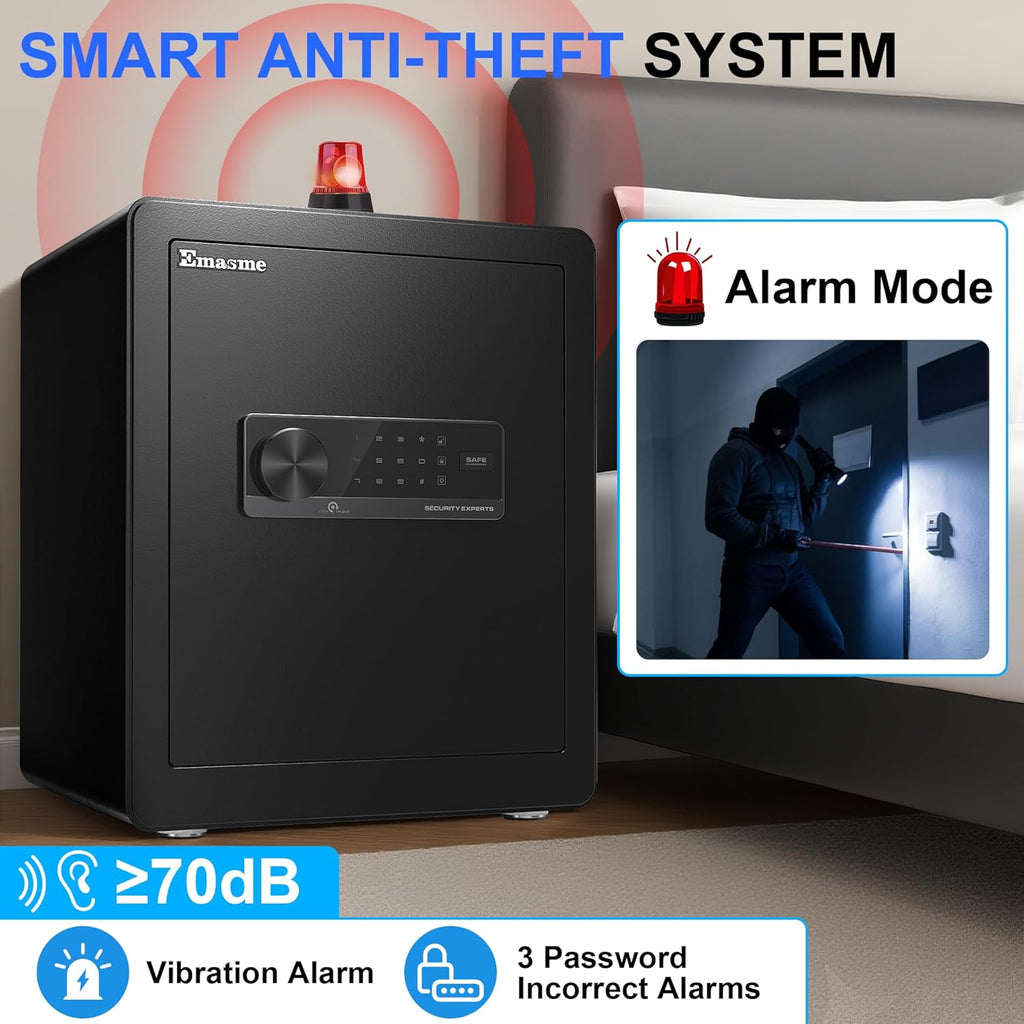 Safety Box, Small Safes for Home Lock Box with Electronic Keypad，Safe with Removable Shelf for Cash, Jewelry, Documents,Digital Security Safe for Office Hotel and Personal Use (Biometric - 2.0 CUFT)