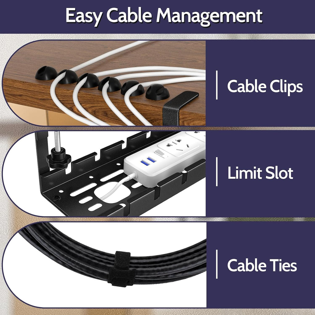 Shikha 2 Pack Cable Management Under Desk, 15.7"-31" Retractable Cable Management Tray, No Drilling Cord Organizer with Clamp for Desk, Under Table Wire Management Tray for Home Office