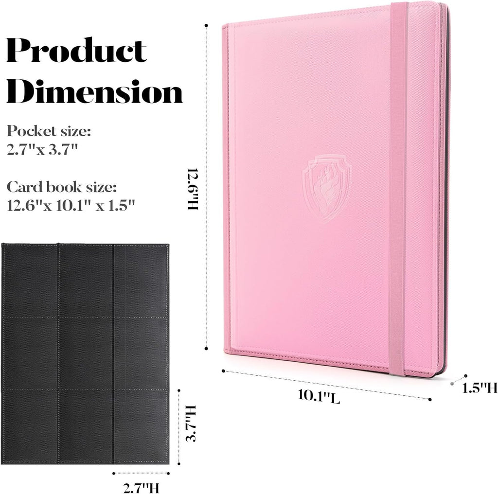 Trading Card Binder - 9 Pocket PU Cover Collection Book for 360 Cards, Premium Sturdy Holder Folders, Album for YuGiOh, MTG, TCG, Game & Sports Cards, Pink