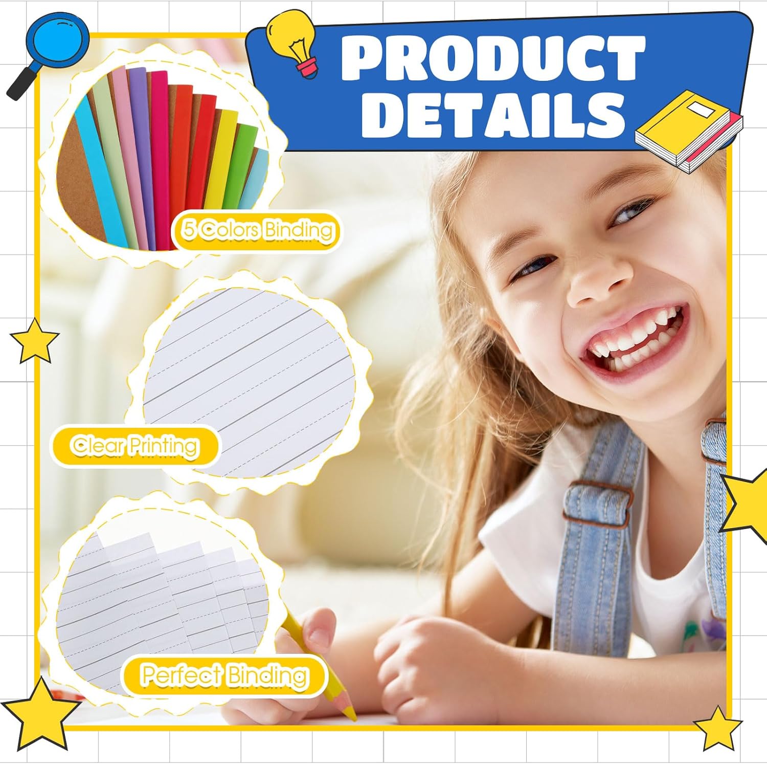 Henoyso 60 Pcs Primary Composition Notebook 9 3/4 x 7 1/2 Inch Kids Journal, Back to School Supplies, K-2 Primary Writing Notebook for Kids Student Draw and Write Story Journal (Stylish Color)