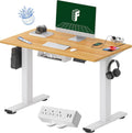 FLEXISPOT EN2 Whole-Piece Standing Desk with Clamp Power Strip, 40 x 24 Electric Stand Up Height Adjustable Desk with Cable Management (White Frame + 40" Maple Top)