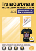 TransOurDream Tru-Iron On Transfer Tape for Inkjet Dark Heat Transfer Paper (20 Sheets, 8.5"x11") Iron On Clear Transfer Tape for Cut & Weeded Printable Heat Transfer Vinyl, Iron on Transfer Mask