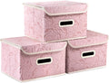 PRANDOM Collapsible Storage Boxes with Lids Fabric Decorative Storage Bins Cubes Organizer Containers Baskets with Cover Handles Divider for Bedroom Closet Living Room 9.8x7.9x6.7 Inch 3 Pack