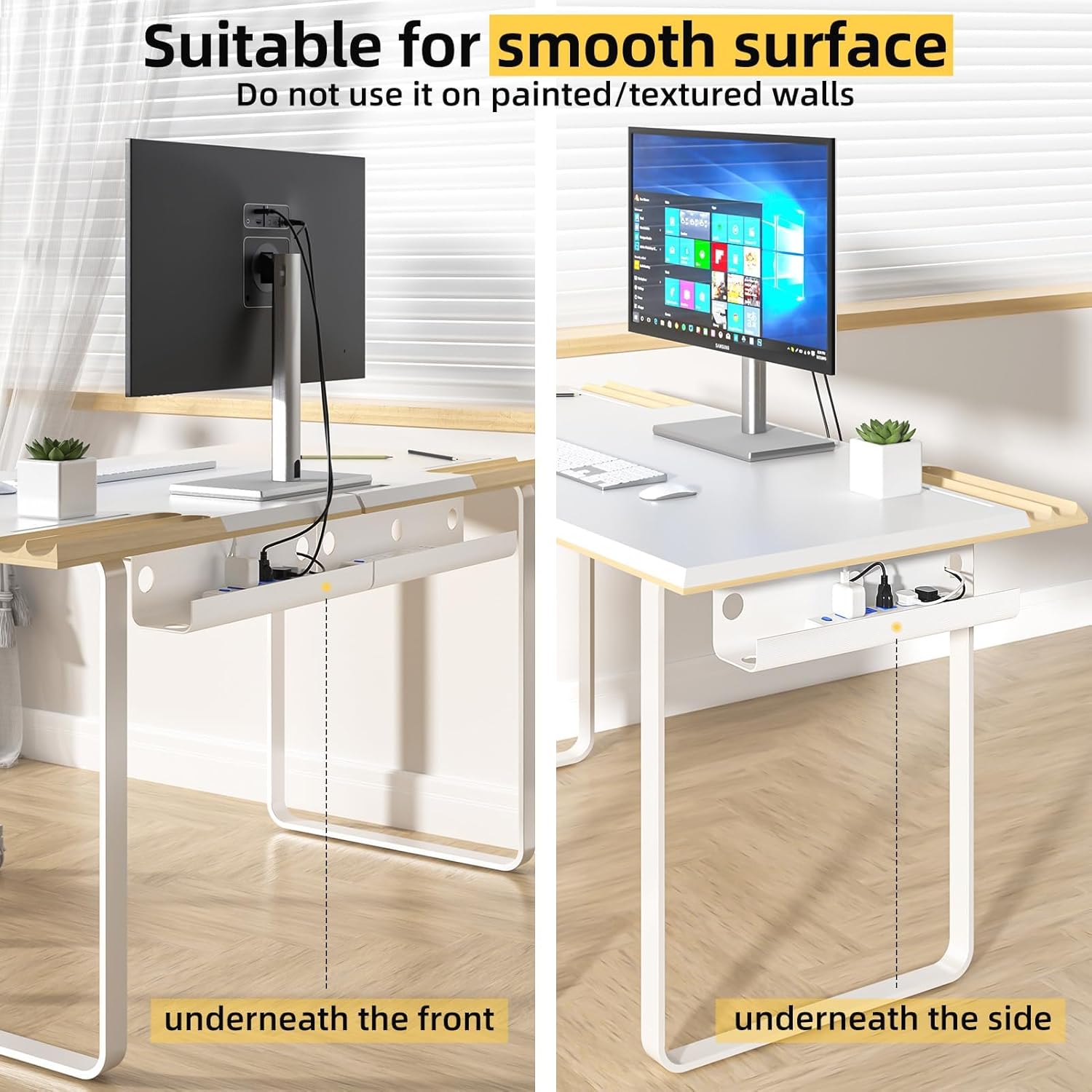 YECAYE Large Under Desk Cable Management,Easy Install Cable Management Under Desk with 4 Cord Holders & 6 Ties,Child & Pet-Safe Cord Hider,Wire Organizer,Wire Cover Tray,White