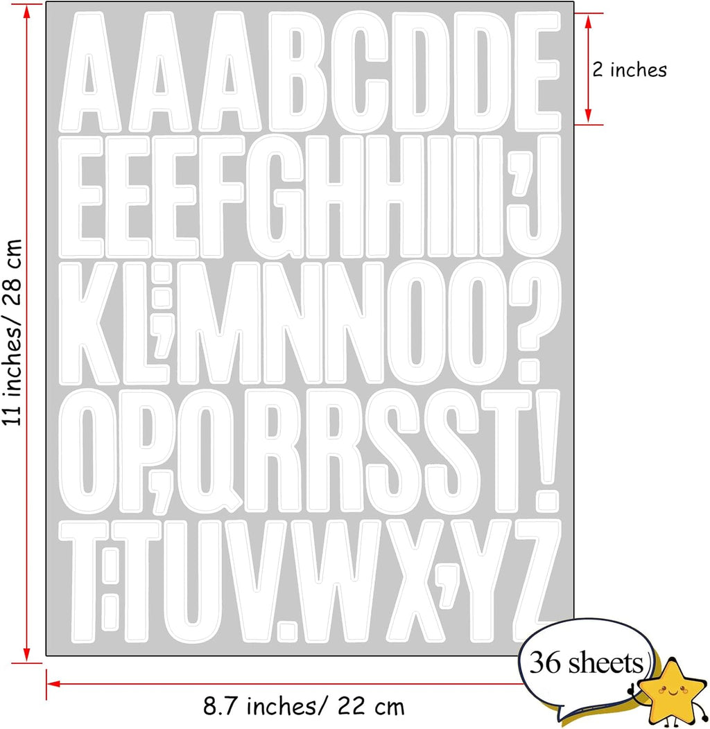 Bemeol 1872 Pieces Letter Stickers 36 Sheets 2 Inch Alphabet Letter Stickers Vinyl Self Adhesive Sticker Letters for Bulletin Board Home Classroom Mailbox Decor(White)