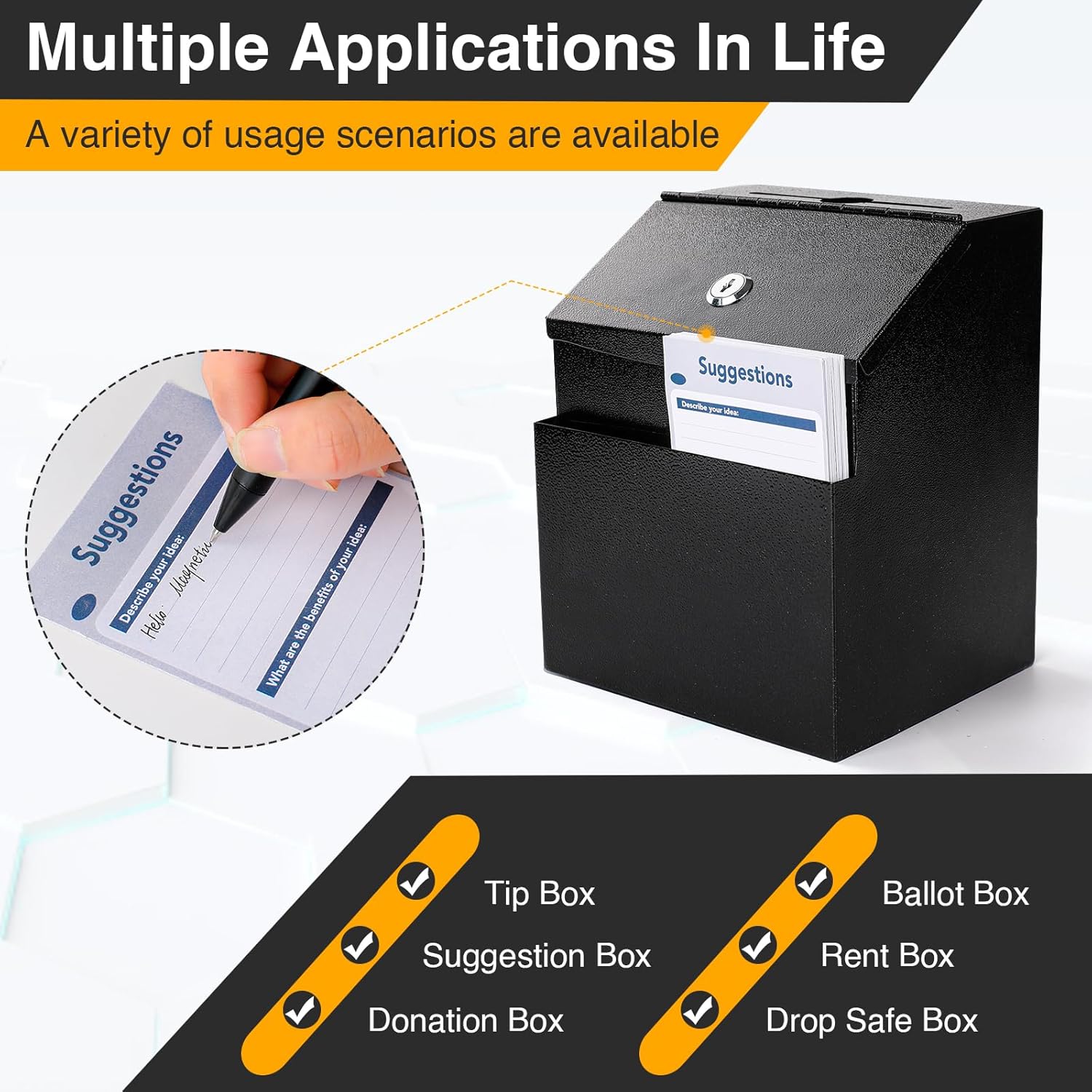 Suggestion Box with Slot and Lock 2 Pcs Metal 8.4 x 5.8 x 7.0 inch Built-In Storage Compartment 100 Suggestion Card Tip Jar Ballot Voting Prayer Comment Mailbox Booth Classroom Restaurant