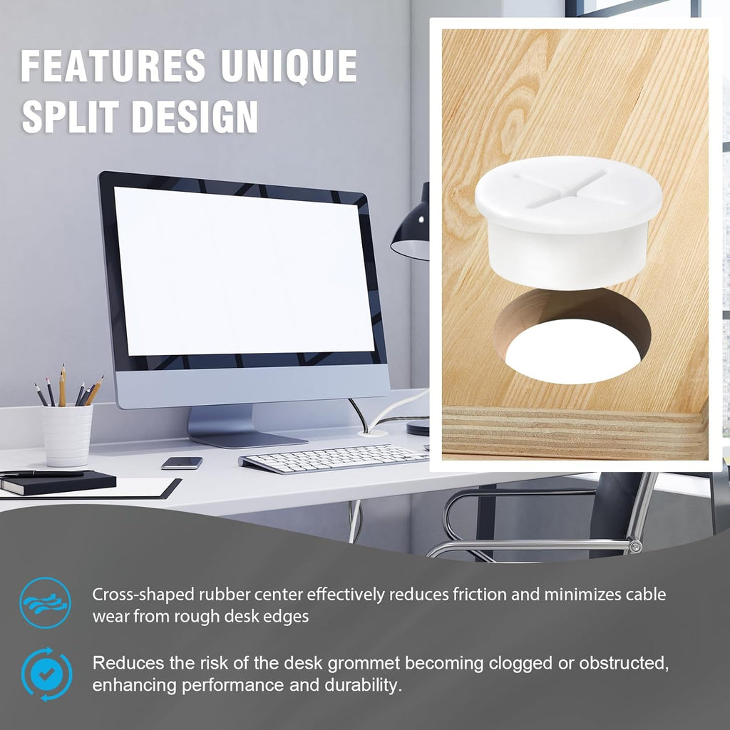 1" White Desk Grommet, JTemgle Flexible Cable Grommet Cross Rubber Cable Hole Cover Wire Organizer Caps Desktop Cord Management for Home Office TV Stands Tabletops, 10 Pieces