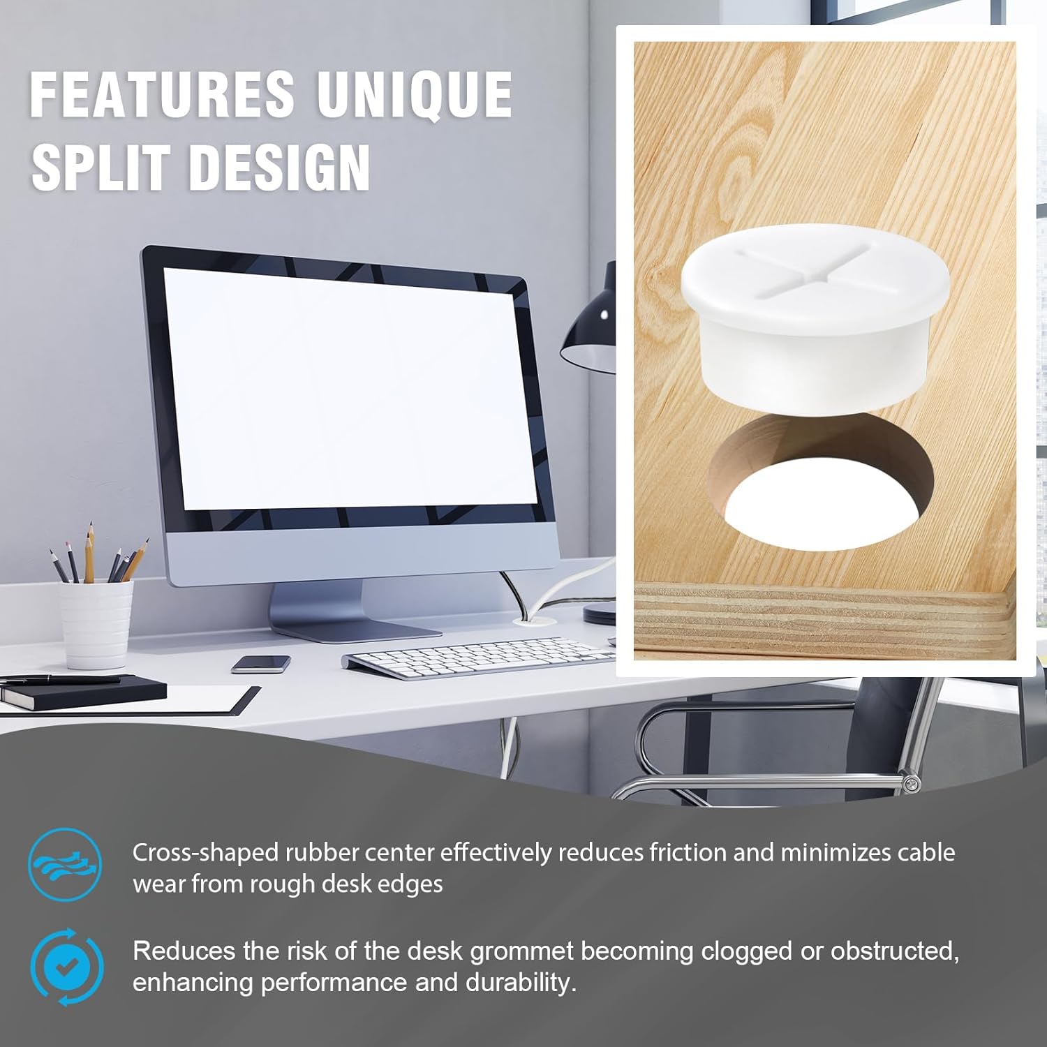 1" White Desk Grommet, JTemgle Flexible Cable Grommet Cross Rubber Cable Hole Cover Wire Organizer Caps Desktop Cord Management for Home Office TV Stands Tabletops, 10 Pieces