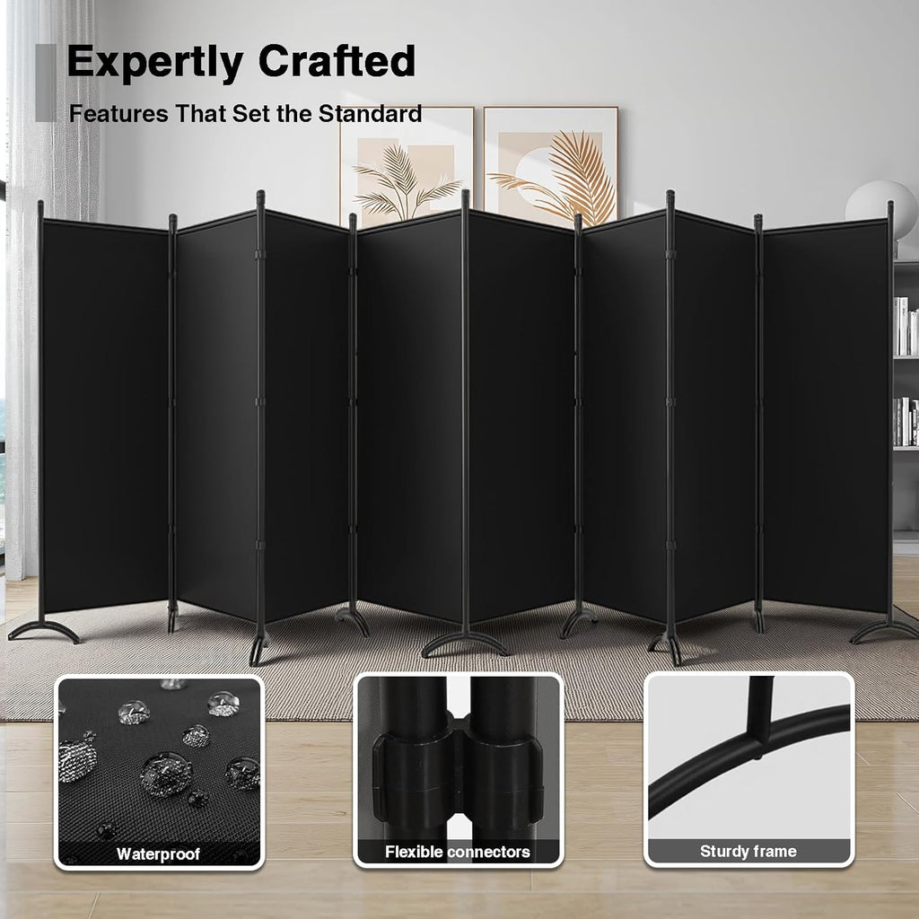Room Divider-Folding Privacy Screens, 6 ft Partition Room Dividers Wall for Separation, Home, Office, Classroom, Studio (Black, 8 Panel)