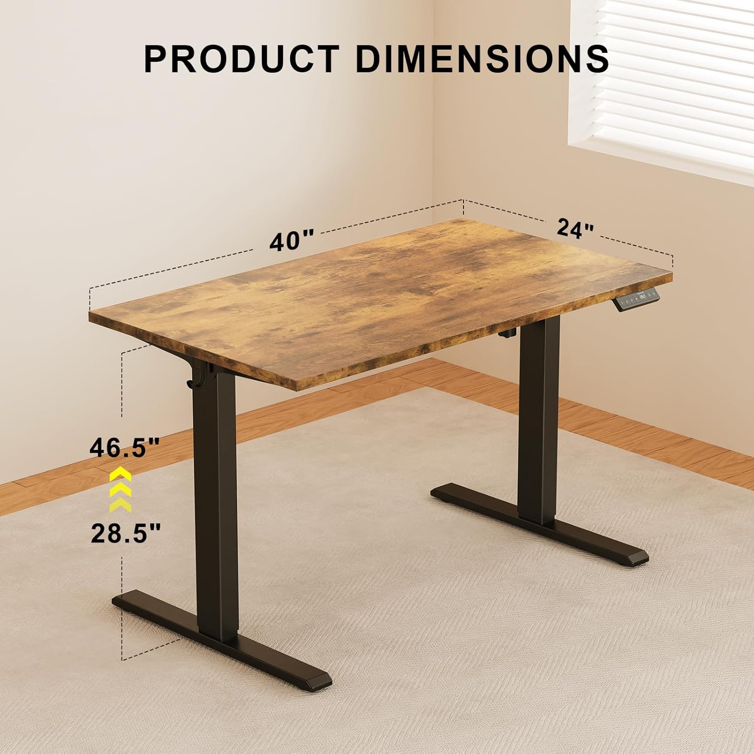 40x24 Inches Whole Piece Electric Standing Desk, Seamless One Piece Height Adjustable Sit to Stand up Desk for Home Office, Ergonomic Computer Workstation, Rustic Brown