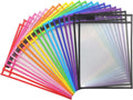 20 Pack Dry Erase Pockets with Rings, 10 x 14 Inch Ticket Holders Clear Plastic Sleeves Sheet Protectors for Teacher Classroom Sleeves, 10 Assorted Colors