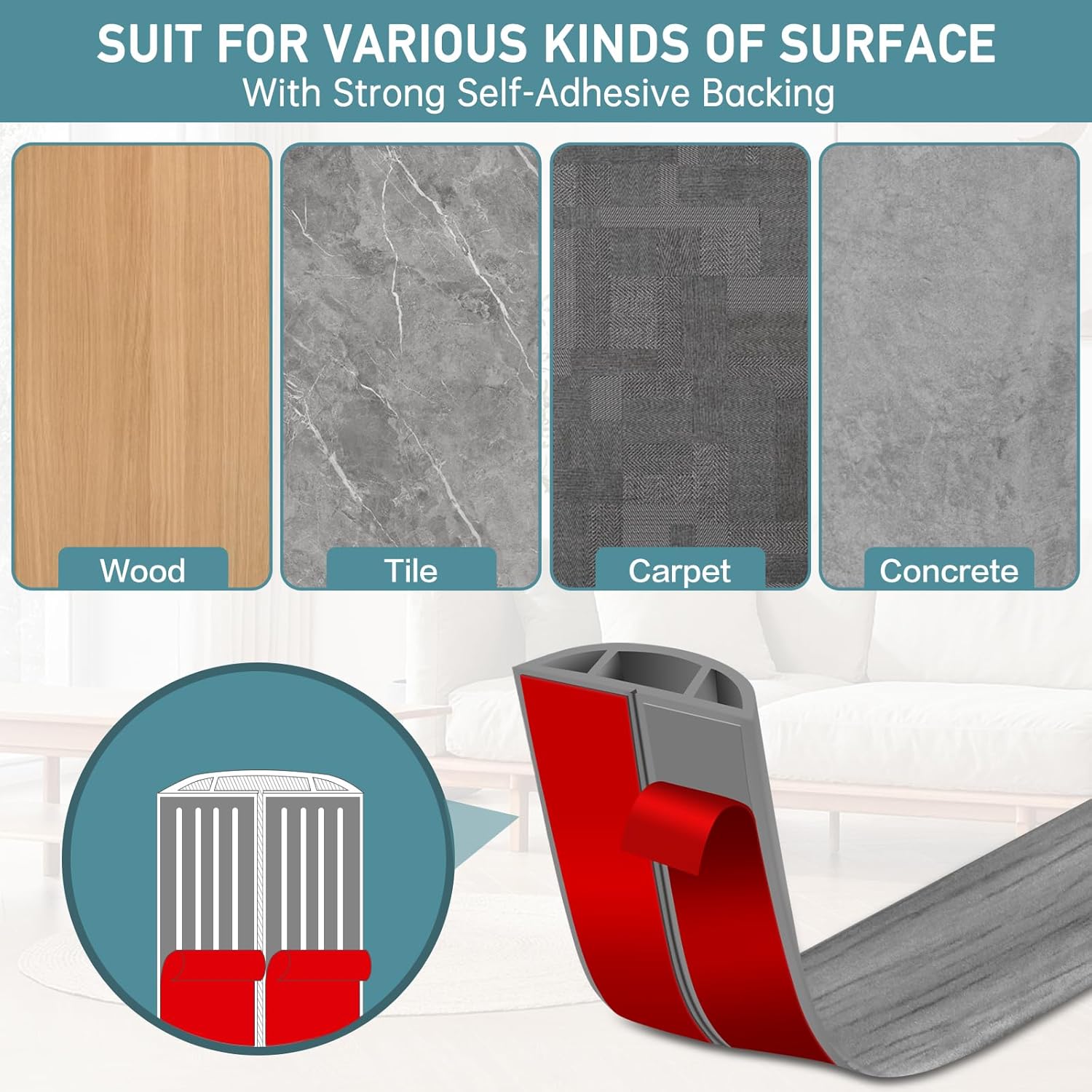 Floor Cord Cover Self Adhesive Cord Hider Floor Extension Cord Covers for Floor Power Cord Protector Cable Management Prevent Cable Trips Cable Cavity 0.47" W x 0.27" H (Light Grey Wood, 3.3Ft)