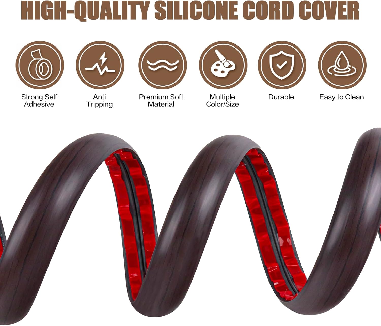 Floor Cord Cover Self Adhesive Cord Hider,3.3FT Cable Management, Extension Strip Protector for Wires, Prevent Cable Trips for Offices, Gyms, Exhibitions Cavity:0.39"(W) x 0.27"(H) Black Wood