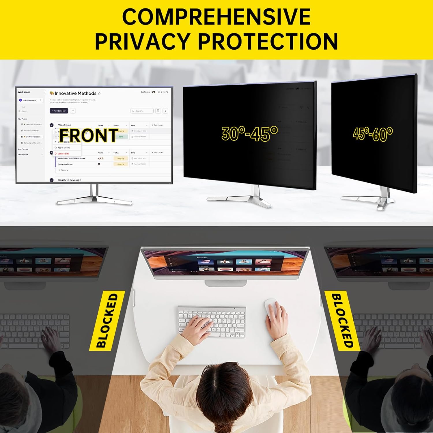 21.5 Inch Computer Privacy Screen for 16:9 Widescreen Monitor, Anti-Blue Light Monitor Privacy Screen Filter, Anti-UV Computer Shield