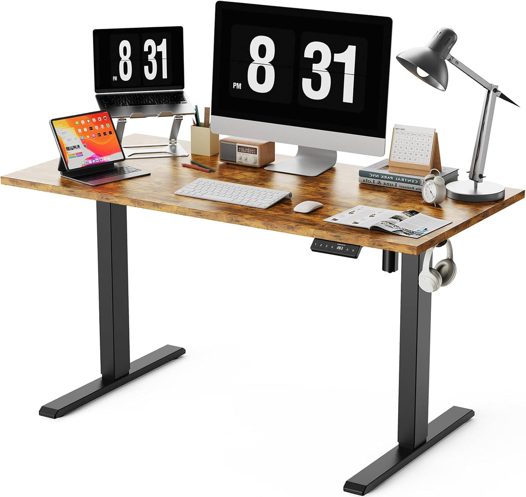 55x28 Inches Whole Piece Electric Standing Desk, Seamless One Piece Height Adjustable Sit to Stand up Desk for Home Office, Ergonomic Computer Workstation, Rustic Brown