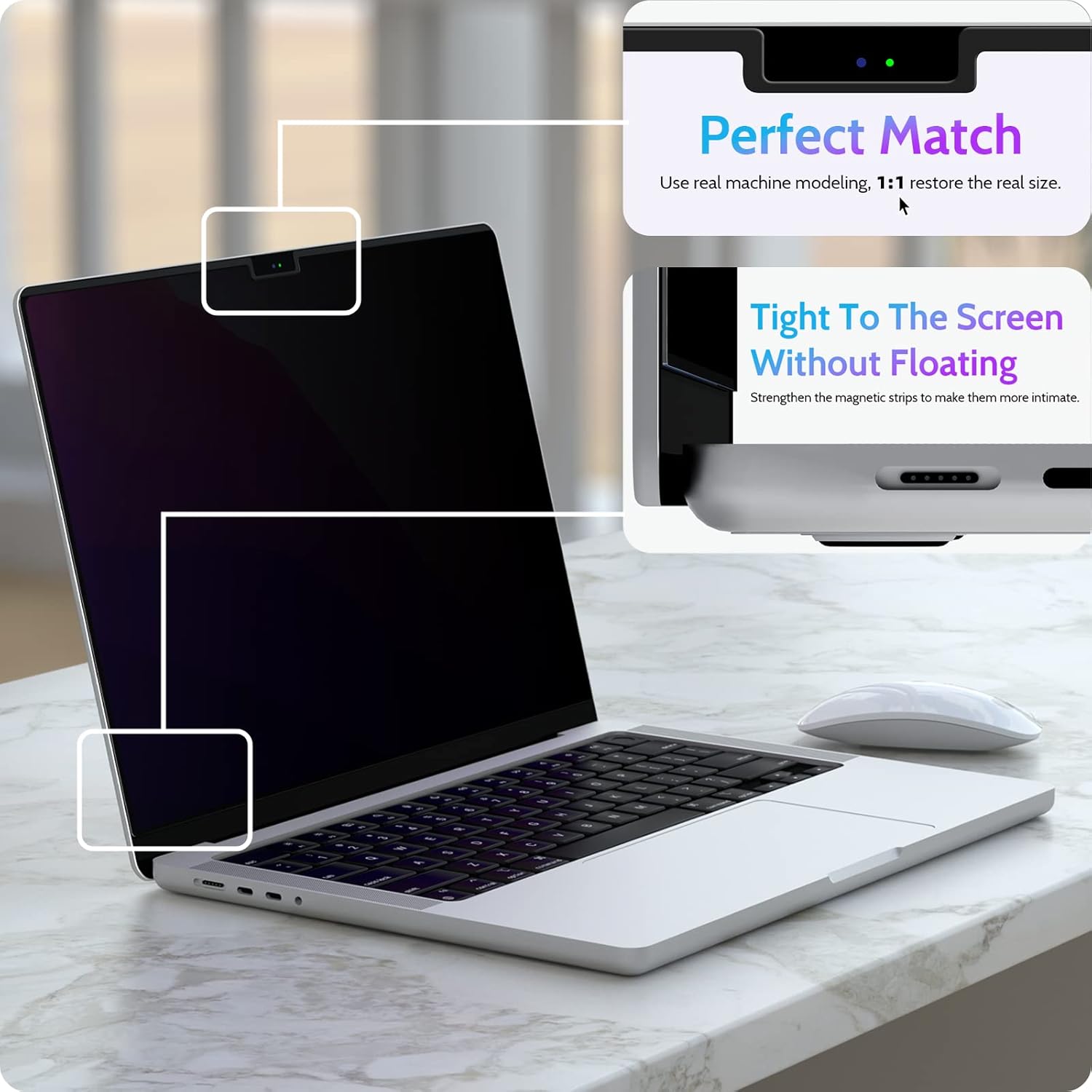 Magnetic Privacy Screen for Macbook Air 13.6/13 Inch (2022-2025, M2, M3, M4), Removable Matte Anti Glare Blue Light Protector Private Security Filter for 13.6inch Mac Laptop Computer