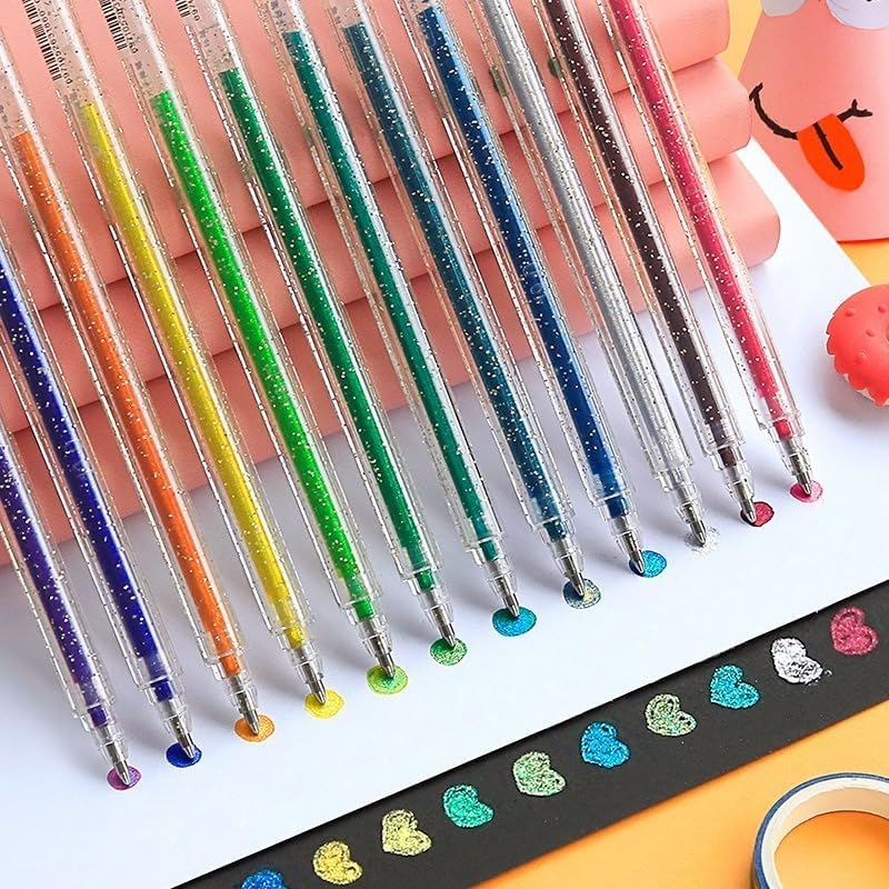glitter gel pens,12 Colors Gel Pens for Coloring,Metallic Vibrant Sparkle Colorful Pen,Fine Tip Markers Colored Neon Gel Pens for Adult Coloring Books, Sparkle Pen, Gelly Roll Pens