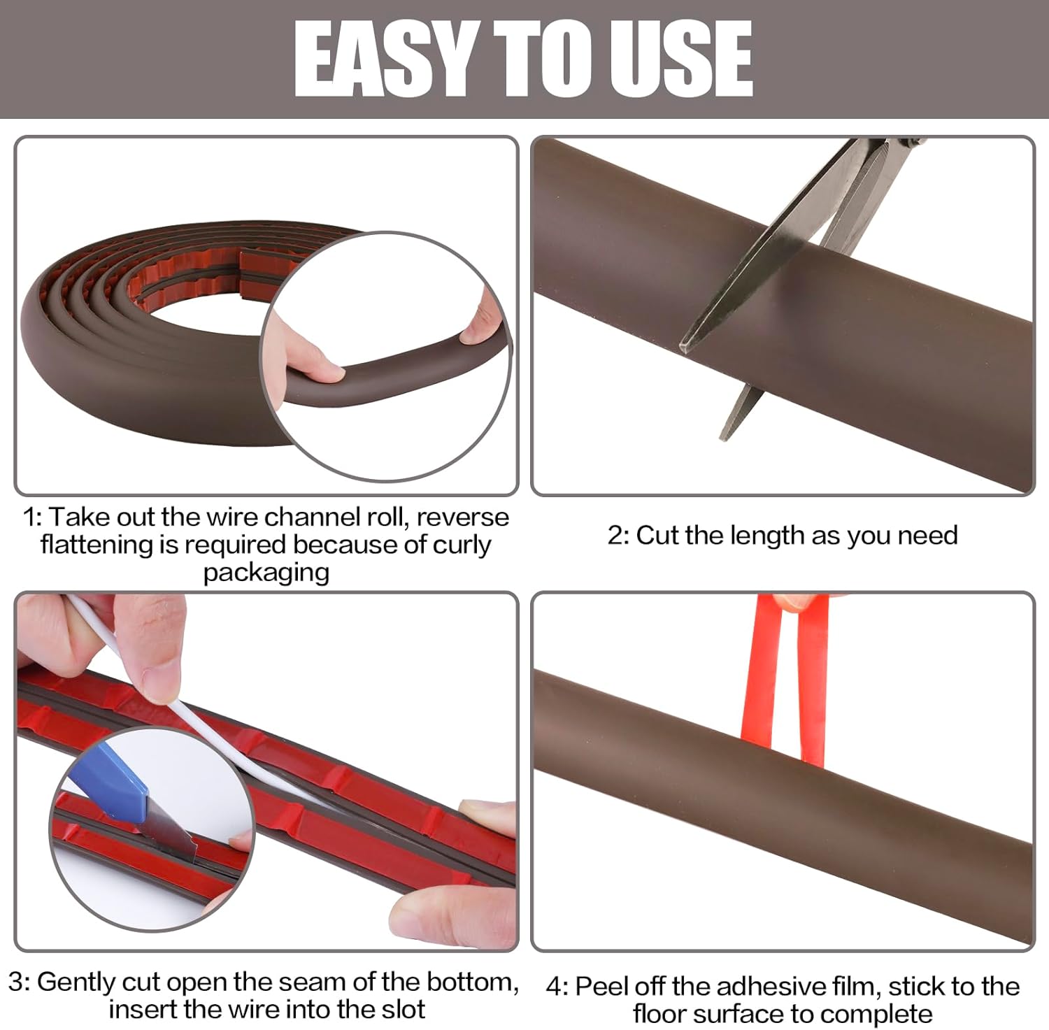 Floor Cord Cover Cable Cavity Self Adhesive Cord Hider Floor 10FT Floor Cable Management Power Cord Protector Floor Electric Cord Covers for Offices, Gym, Exhibitions (CoffeeBrown, 1.18" x 10')