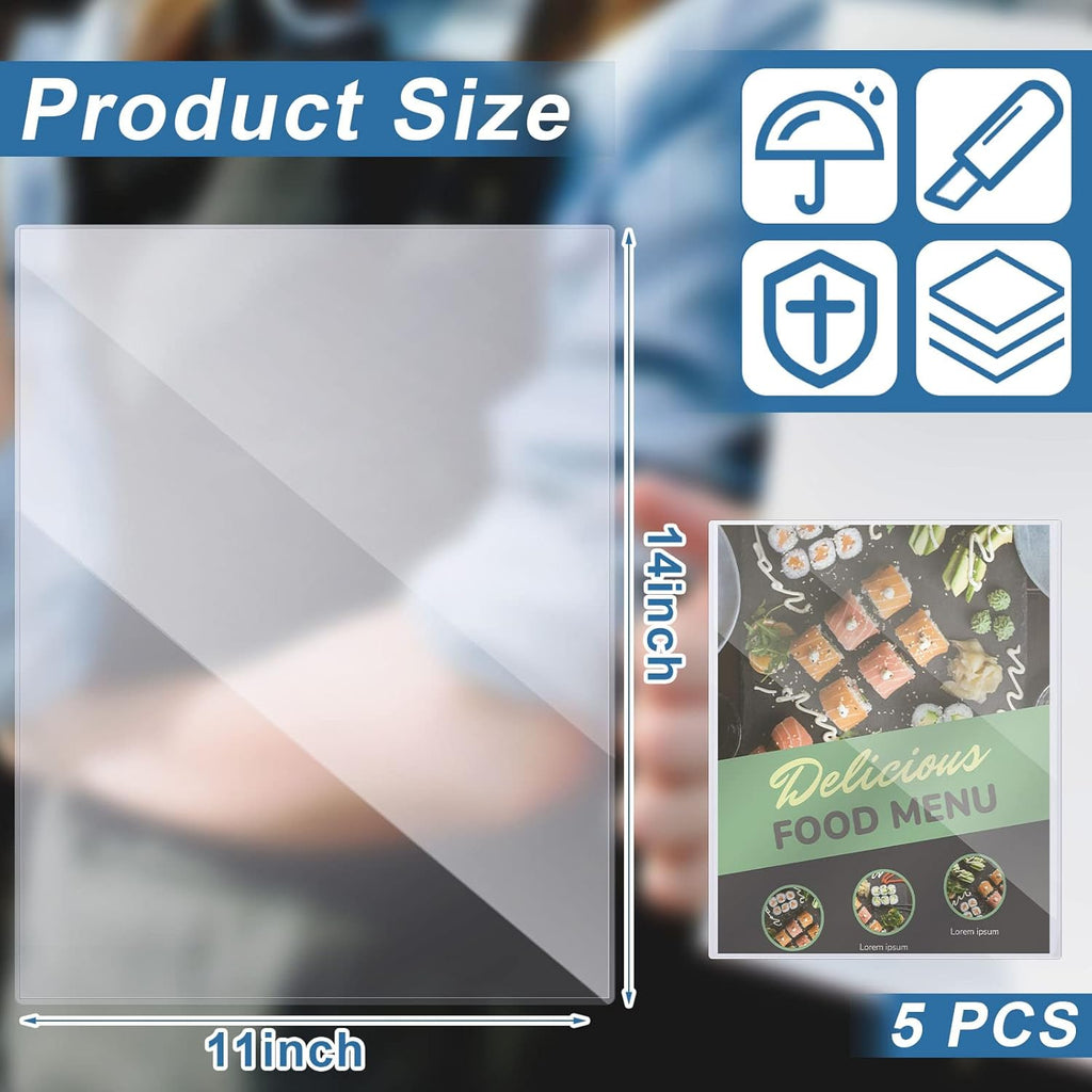Henoyso 5 Pcs 11x14 Inch PVC Rigid Print Protectors, Heavy Duty Hard Plastic Poster Sleeves for Prints, Magazines, Photos & Paper, Ideal Rigid Menu Covers Paper Page Protectors