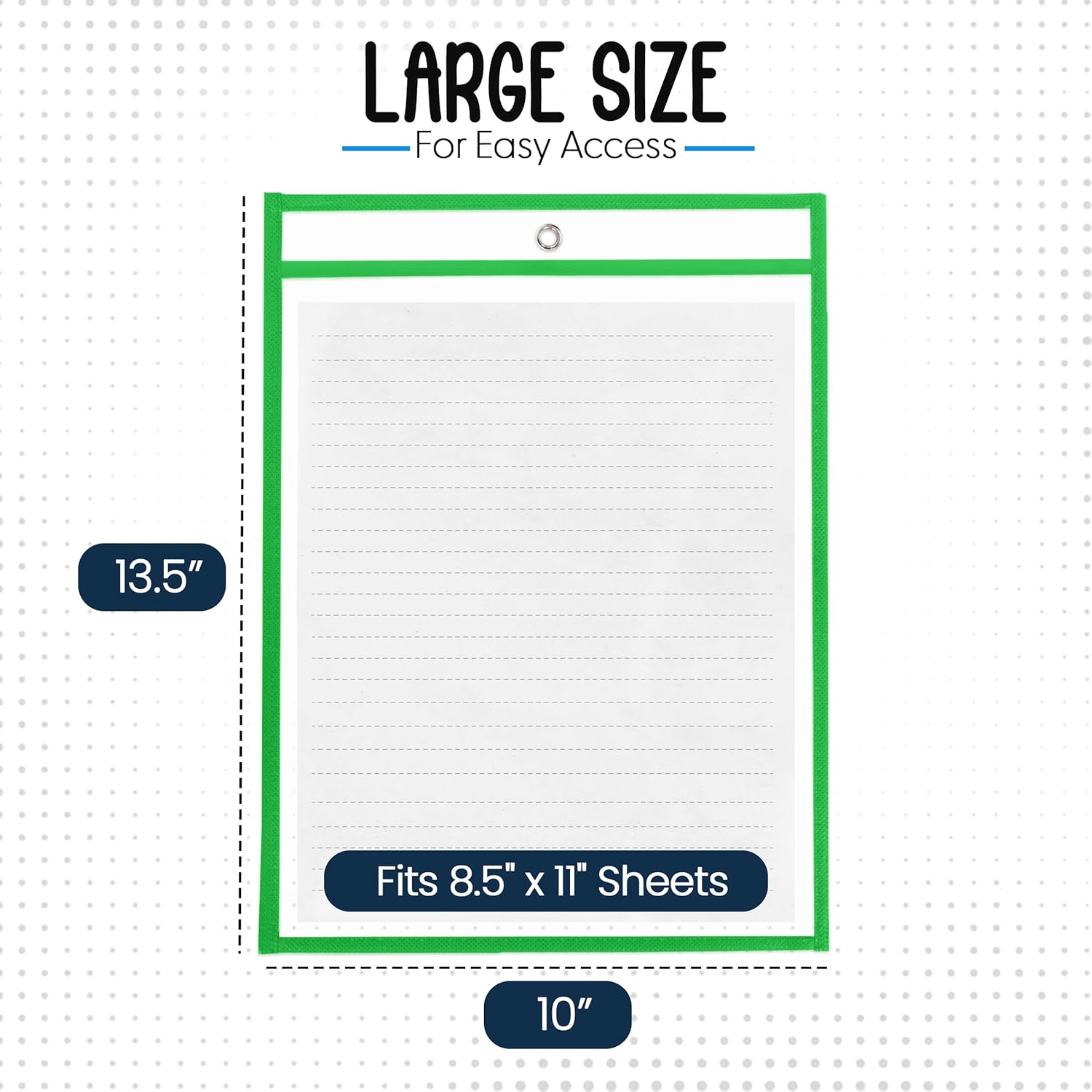 Essex Wares - 6 Pack, Neon Green, Water-Resistant Dry Erase Pocket Document Protectors, 10" Wide x 13.5" Tall - Dry Erase Clear Plastic Sleeves - Reusable & Easy Erase Plastic Invoice Holders
