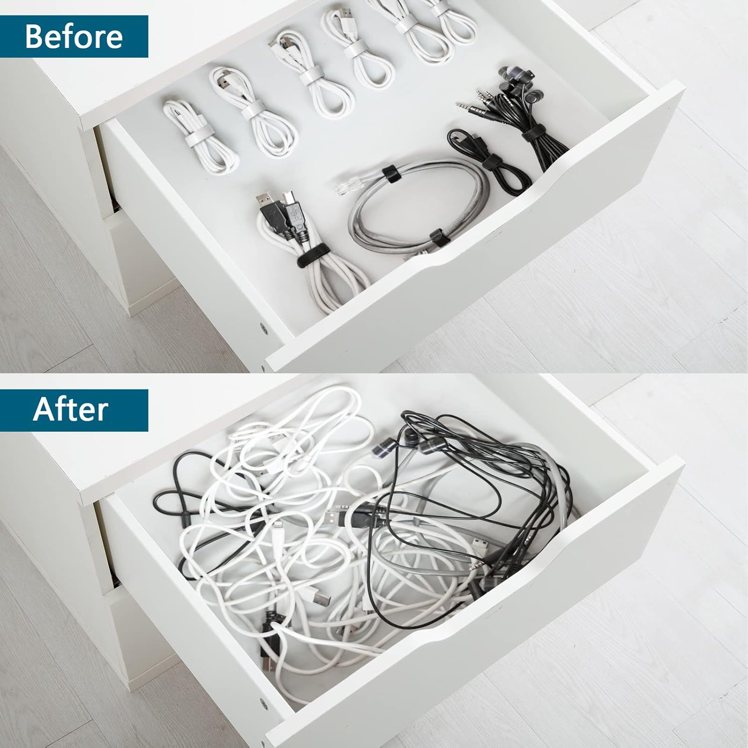 50PCS Reusable Cable Ties,Adjustable Cable Management,Cord Organizer,Cable Organizer,Multi-Purpose Wire Ties (25 Pcs Black and 25 Pcs White Cable Ties)