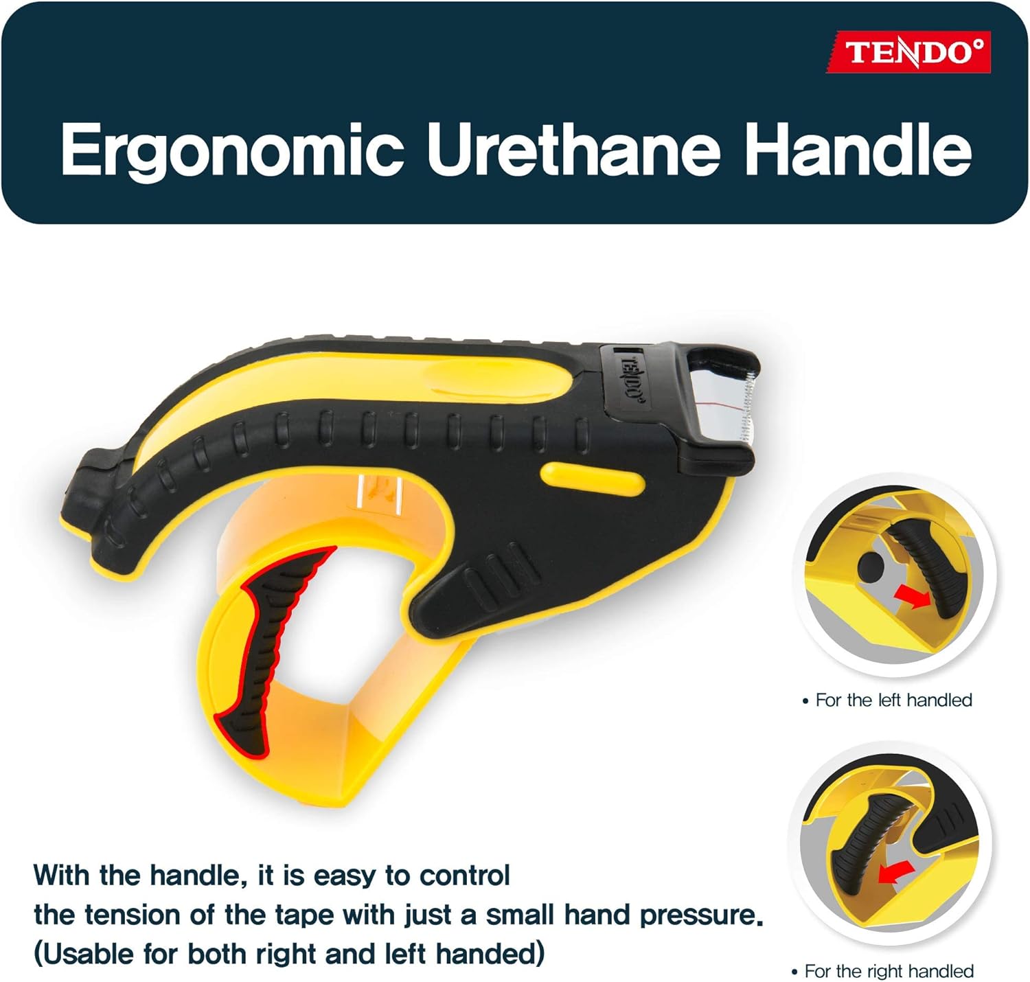 Heavy Duty Shipping Tape Dispenser: TENDO° Essential Line – Reusable, Replaceable, Eco-Friendly 2’’ Master Piece Dispenser with Patented 10° Sloped Chromium Blades - P-1200 (3th Gen.)_Yellow