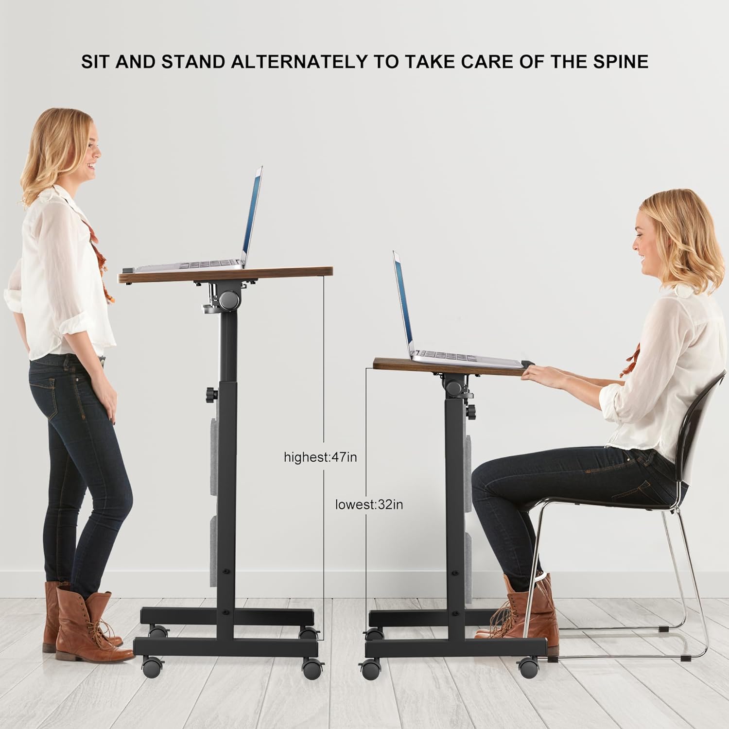 KOUPA Height Adjustable Standing Desk,widths16 in Length 31 in, Portable Rolling Mobile Stand Up Table with Wheels, 360 Degree Flip Laptop Computer Desk for Home Office, Rustic Brown