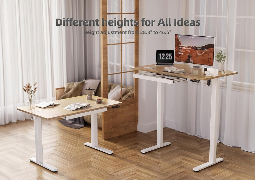 YDN Standing Desk with Drawers, Height Adjustable Desk 48 x 24 Inch, Electric Sit Stand Home Office, Natural