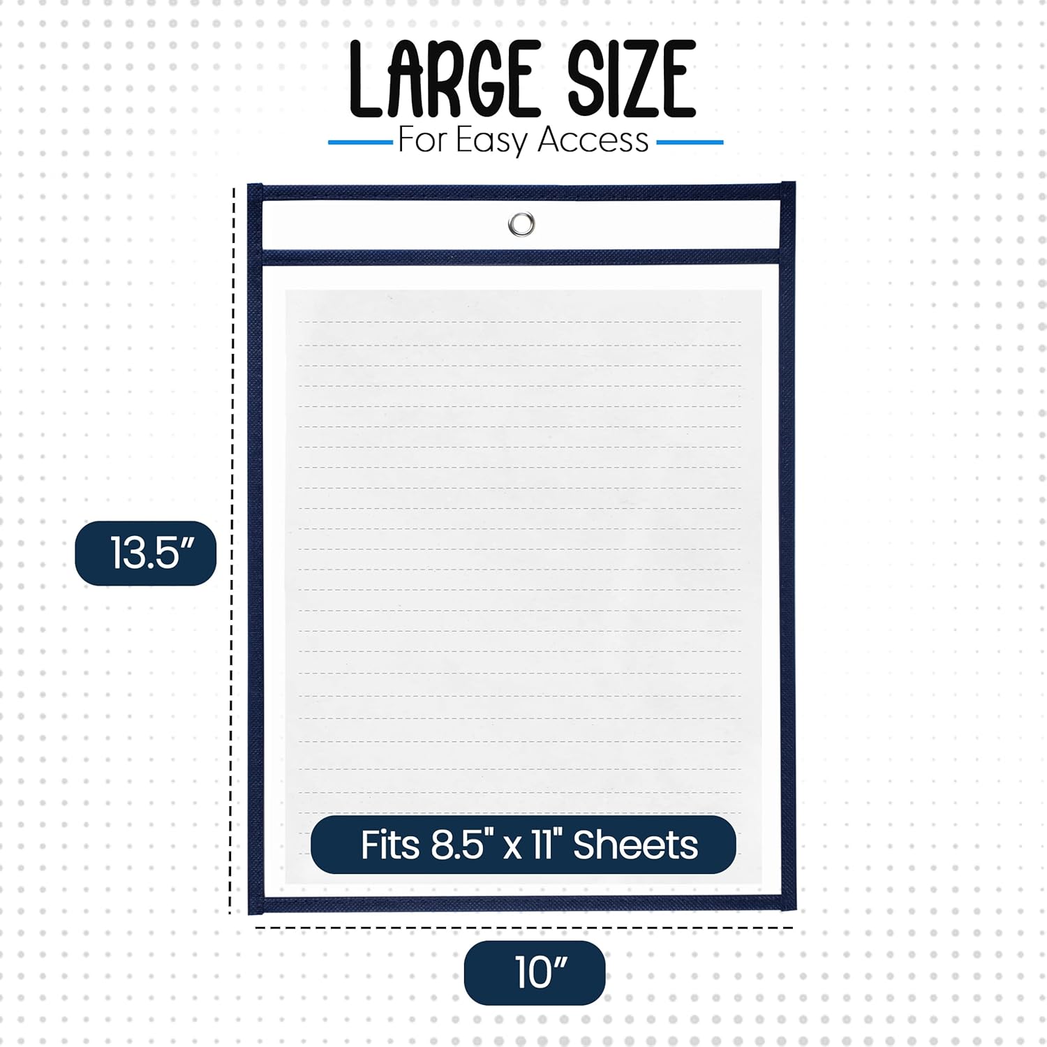 Essex Wares - 6 Pack, Navy Blue, Water-Resistant Dry Erase Pocket Document Protectors, 10" Wide x 13.5" Tall - Dry Erase Clear Plastic Sleeves - Reusable & Easy Erase Plastic Invoice Holders