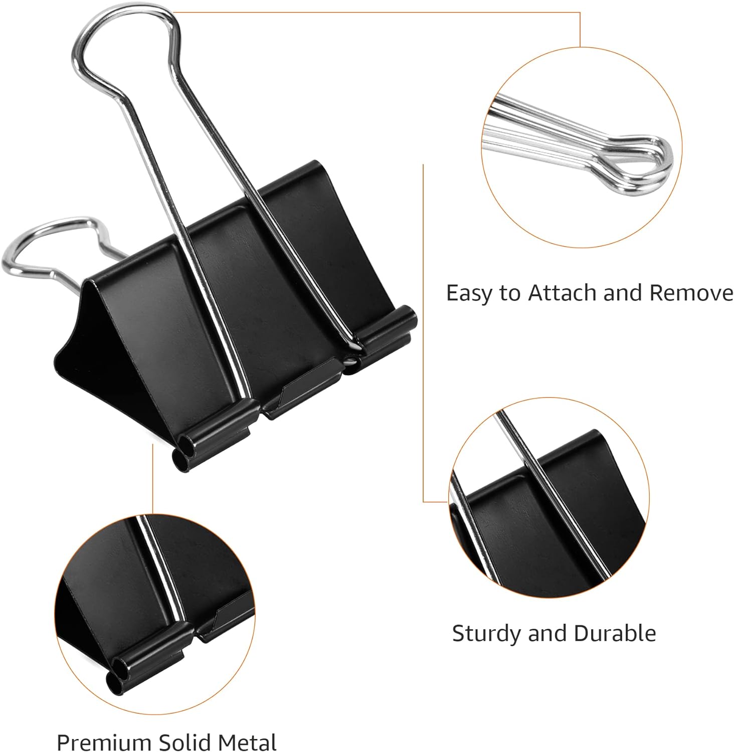 Amazon Basics Sturdy Binder Clips for Office Use, 48 Count (4 Pack of 12), Large, 2 in, Black