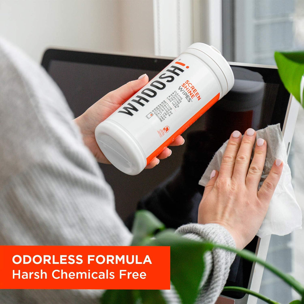 WHOOSH! Screen Shine 90 Count Touch Screen Cleaner Wipes for Car, OLED, TV, Eyeglasses, Laptop – Lint-Free, Non-Abrasive Wipes – Streak-Free Finish – Non-Toxic & Odorless – Microsuede Cloth Included