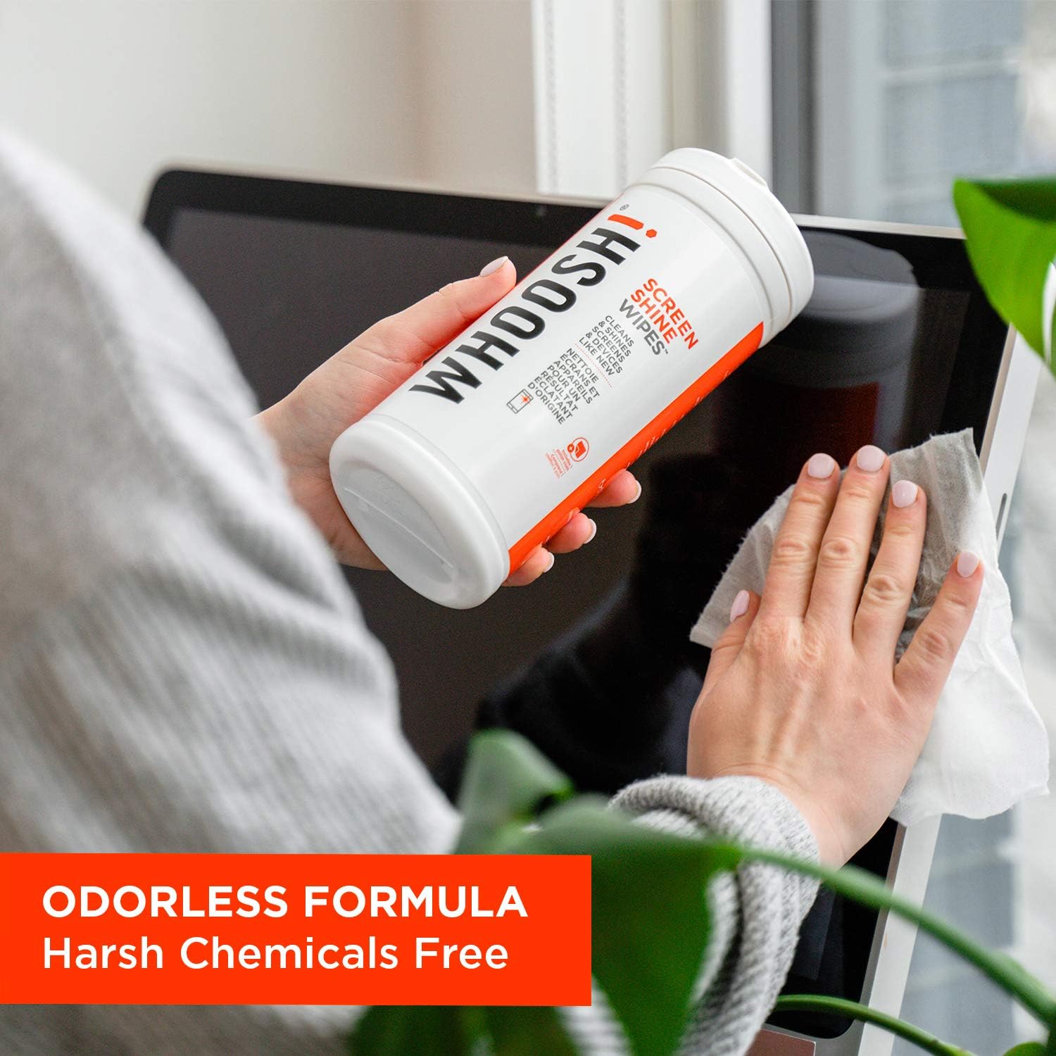 WHOOSH! Screen Shine 90 Count Touch Screen Cleaner Wipes for Car, OLED, TV, Eyeglasses, Laptop – Lint-Free, Non-Abrasive Wipes – Streak-Free Finish – Non-Toxic & Odorless – Microsuede Cloth Included