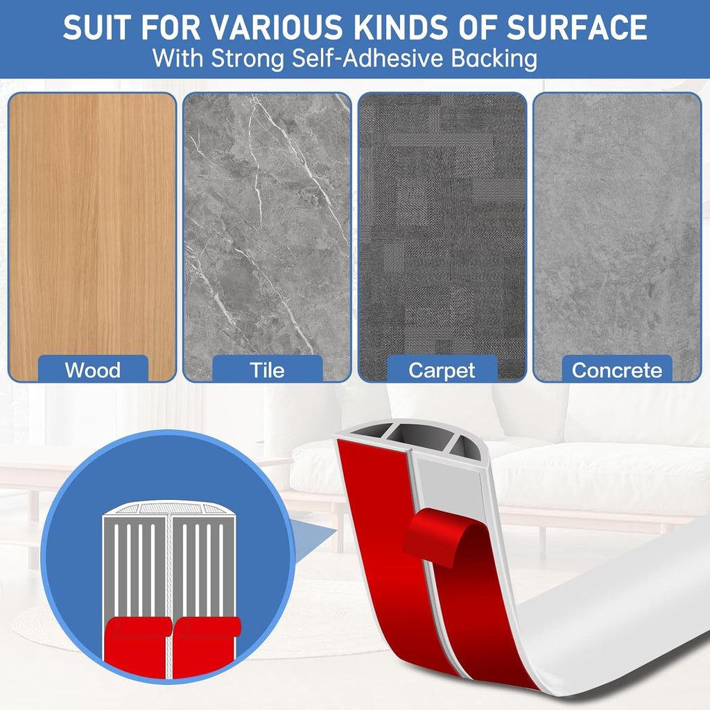Floor Cord Cover Self Adhesive Cord Hider Floor Extension Cord Covers for Floor Power Cord Protector Cable Management Prevent Cable Trips Cable Cavity 0.59" W x 0.31" H (White, 10Ft)