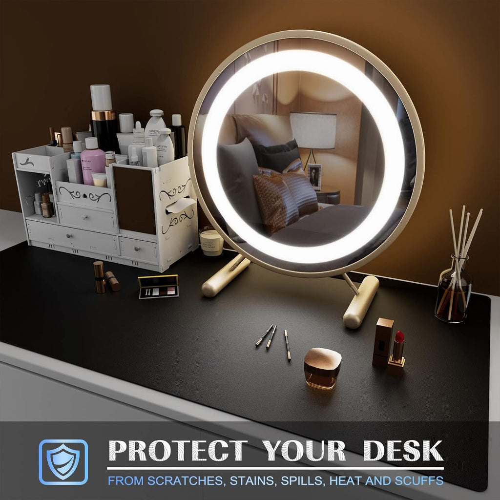 K KNODEL Small Office Leather Desk Mat, Mouse and Keyboard Pad, Computer and Laptop Mat, Desktop Protector and Cover, Writing Pad and Blotter (23.6"x13.8", Black)
