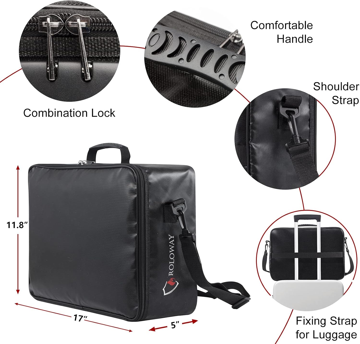 ROLOWAY Fireproof Document Bag with Lock (17 x 11.8 x 5 inch), Important Document Storage Bag with Multi-Layer File Organizers (Black)