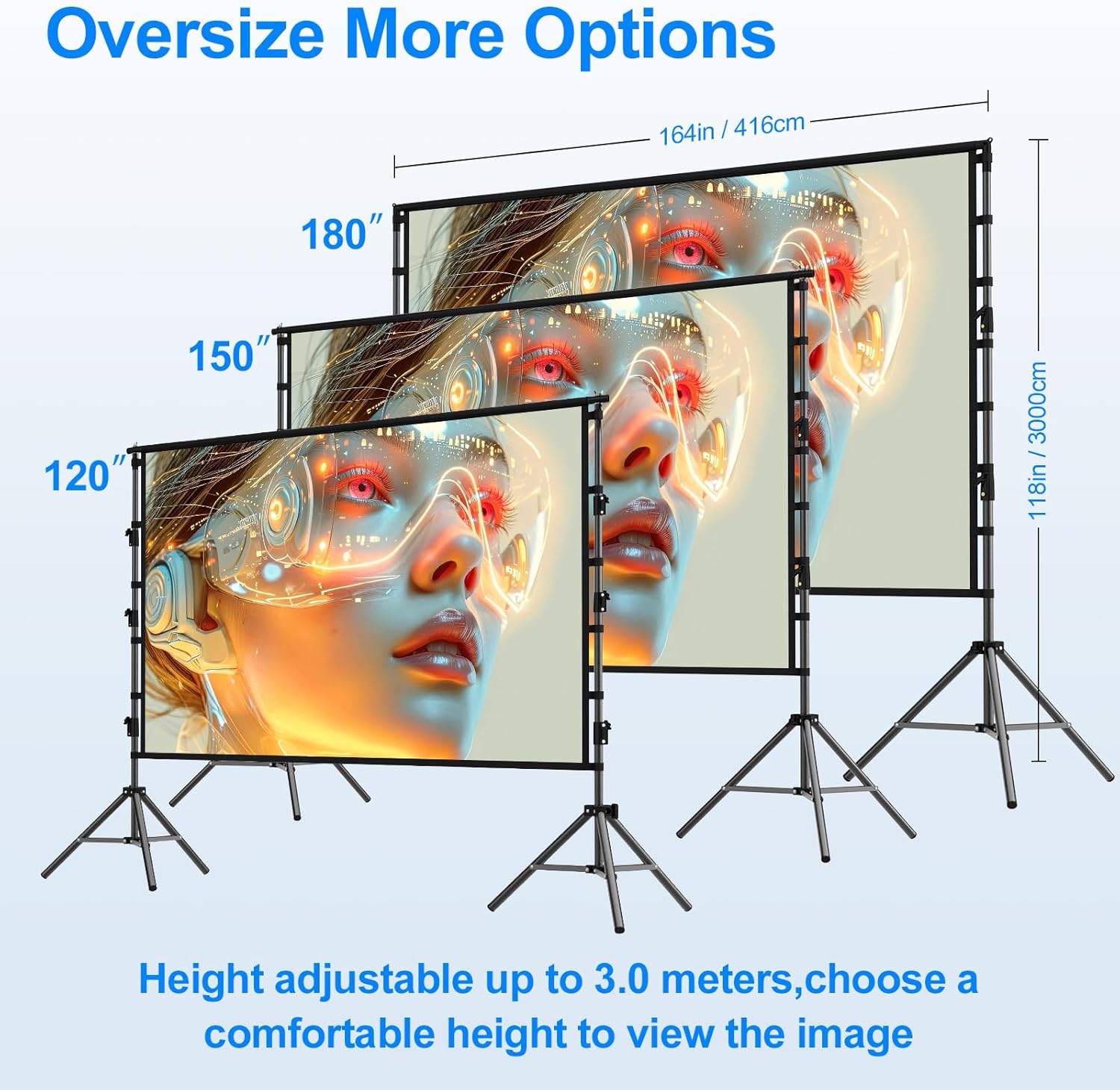 Outdoor Projector Screen with Stand,120 inch Portable Heavy Duty Bracket Large Projector Screen 16:9 4K HD Rear Front Projection Movie Screen with Carry Bag for Home Theater