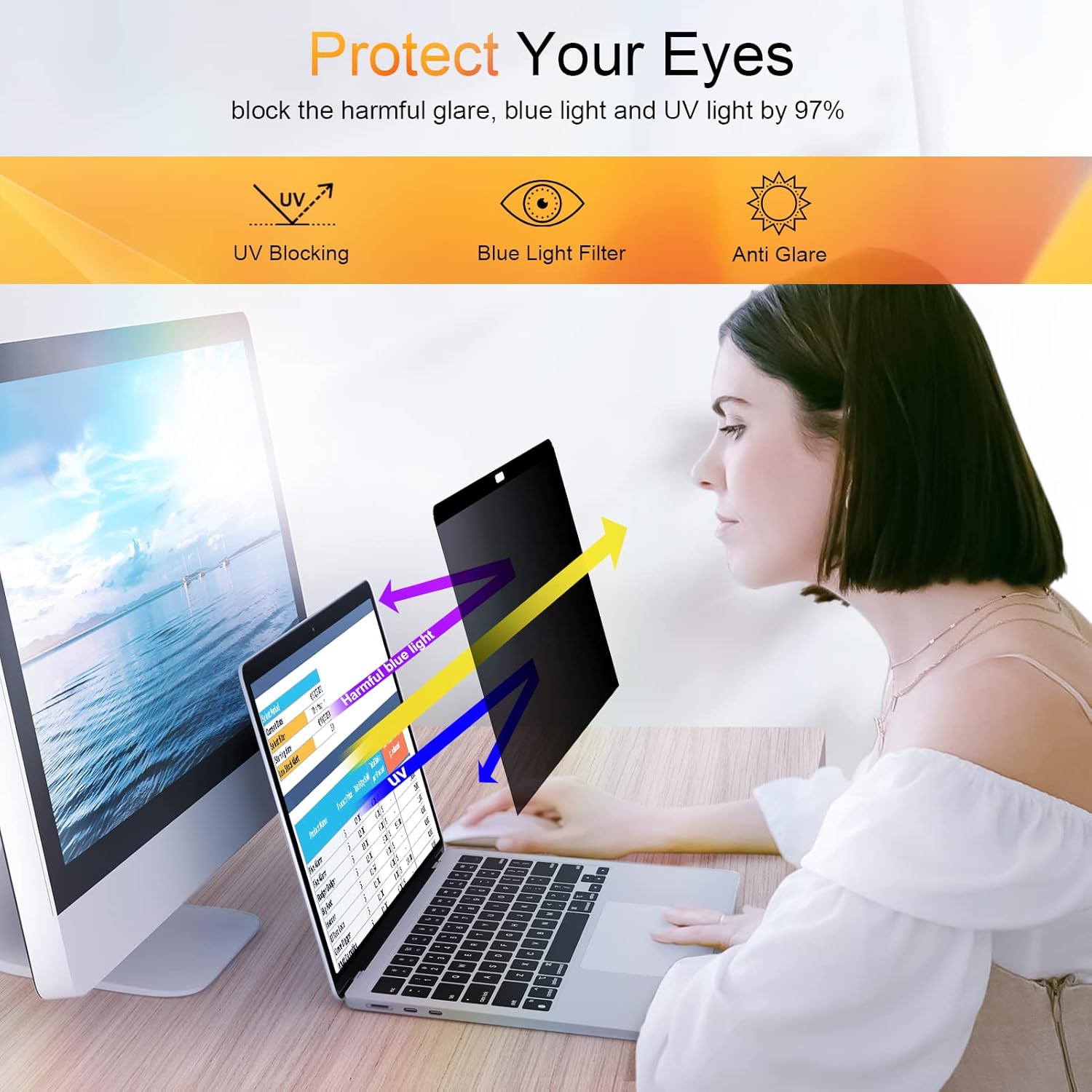 Mamol Privacy Screen MacBook Pro 15 Inch (2016-2019), Magnetic Removable Anti Blue Light Glare Filter Privacy Screen Protector for Apple Mac 15 In Laptop Model (A1707, A1990)