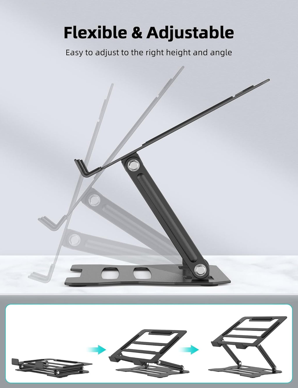 Laptop Tablet Stand, Universal Adjustable Carbon Steel Laptop Computer Stand, Ergonomic Foldable Portable Desktop Tray Cooling Holder Compatible with 10''-15.6'' Devices (Black)