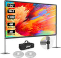 EMART Outdoor Projector Screen with Stand, 120 Inch Portable Projector Stand Indoor 16:9 4K HD Rear Front Movie Screen with Heavy Flat Base for Backyard, Party, Night(Include Water Bag, Carry Bag)