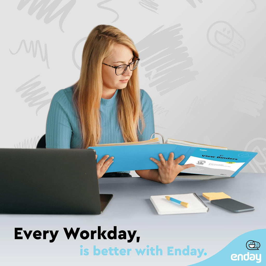 3 Ring Binder Blue, 1 Inch, 1” Clear View Cover with 2 Inside Pockets Round Ring Binder, Colored School Supplies Binders, Also Available in Pink, Blue, Purple, Green, and Grey (6 PC) – by Enday