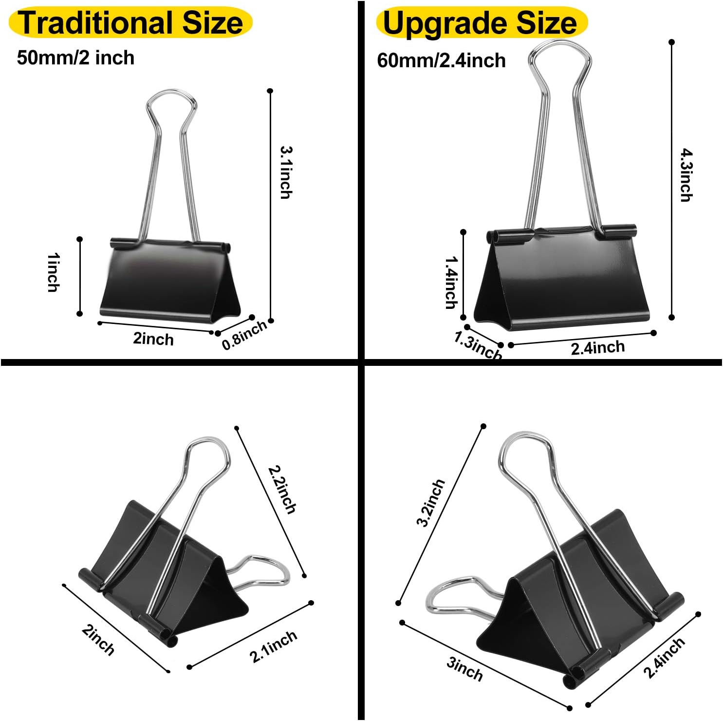 Ufmarine Extra Large Binder Clips 2.4 Inch Length, Jumbo Binder Clips for Office (48 Pcs)