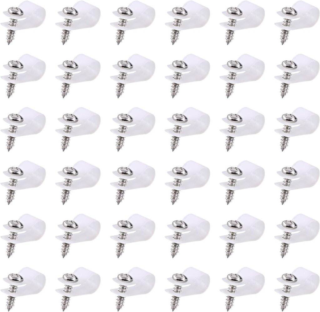 Swpeet 60 Pack White 5/16 Inch Nylon Plastic R-Type Cable Clips Clamp Kit, Nylon Screw Mounting Cord Fastener Clips with 60 Pack Screws for Wire Management (5/16 Inch, White)