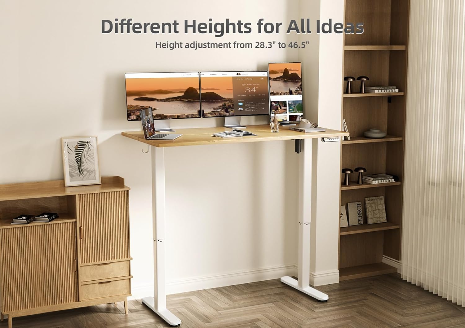 Claiks Bamboo Electric Standing Desk, Adjustable Height Stand up Desk, 55x24 Inches Sit Stand Home Office Desk with Splice Board, White Frame/BambooTop