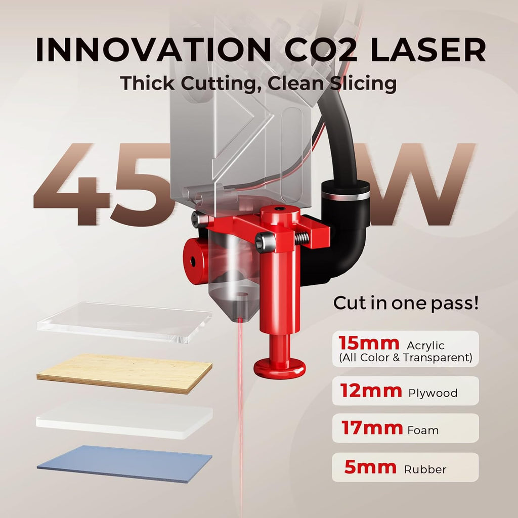 Monport Reno Pro 45W Desktop CO2 Laser Engraver＆Cutter,16x12 Workbed Laser Engraving Machine with New Semi-Autofocus, Control Panel, 2 Working Platforms, Z-axis Adjustable for Wood Acrylic Glass More