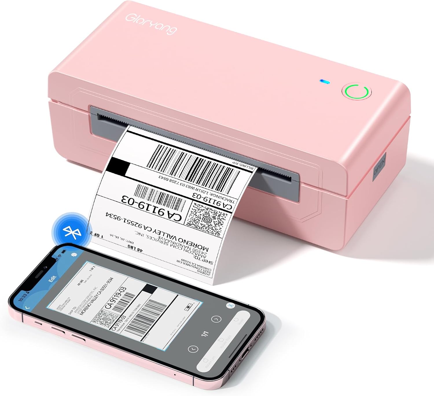 Bluetooth Thermal Shipping Label Printer, 4X6 Inkless Label Machine for iOS, Android, Laptop, Wireless Printer for Small Business, Compatible with Amazon, UPS, Shopify, Pink