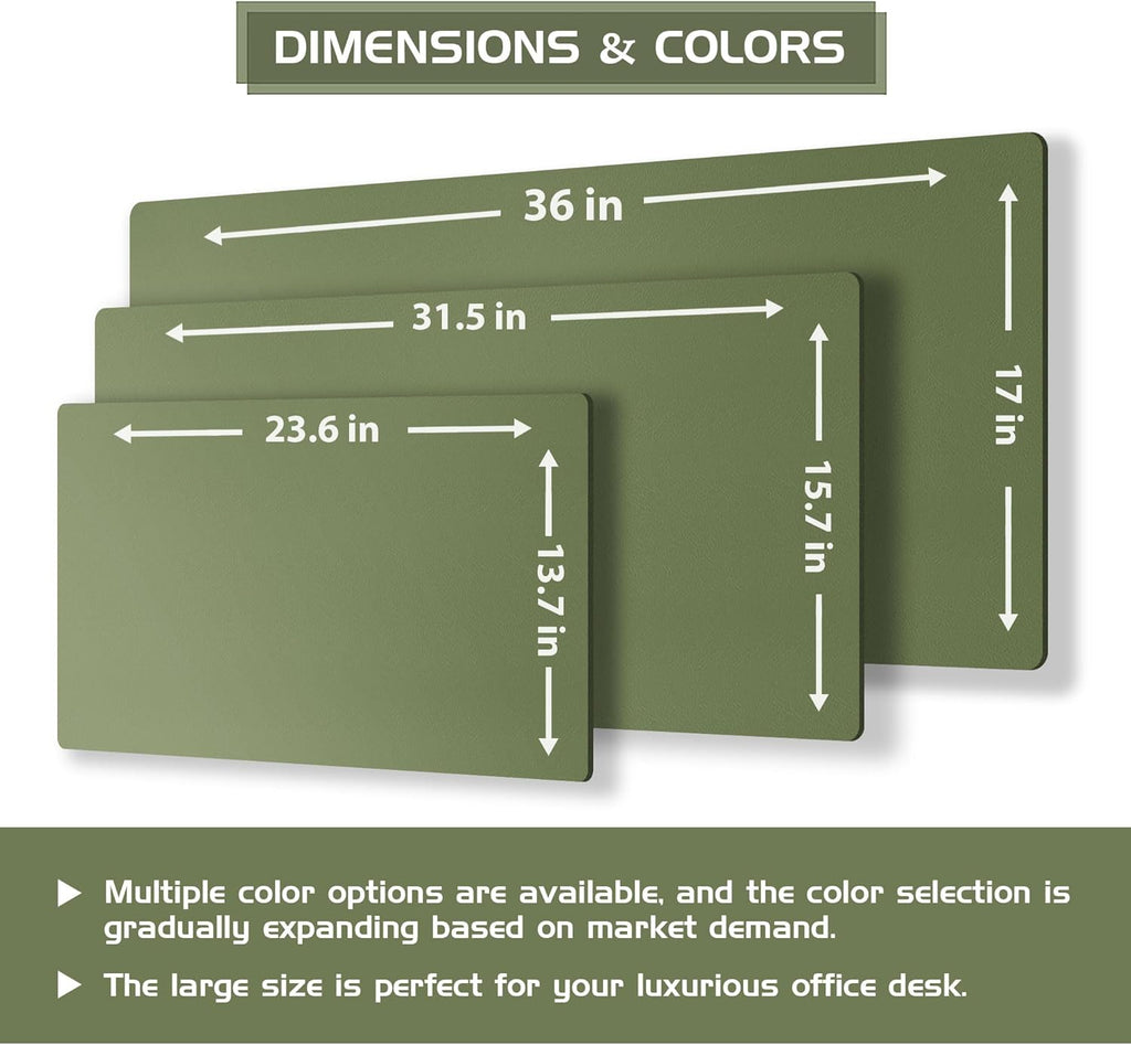 Aothia Dual-Sided Desk Pad - Leather Desk Mat, Natural Cork Desk Pad Protector, Large Mouse Pad for Desk, Waterproof Desk Blotter Pad, Desk Writing Pad for Office Work/Home, Olive Green (37.8"x17")