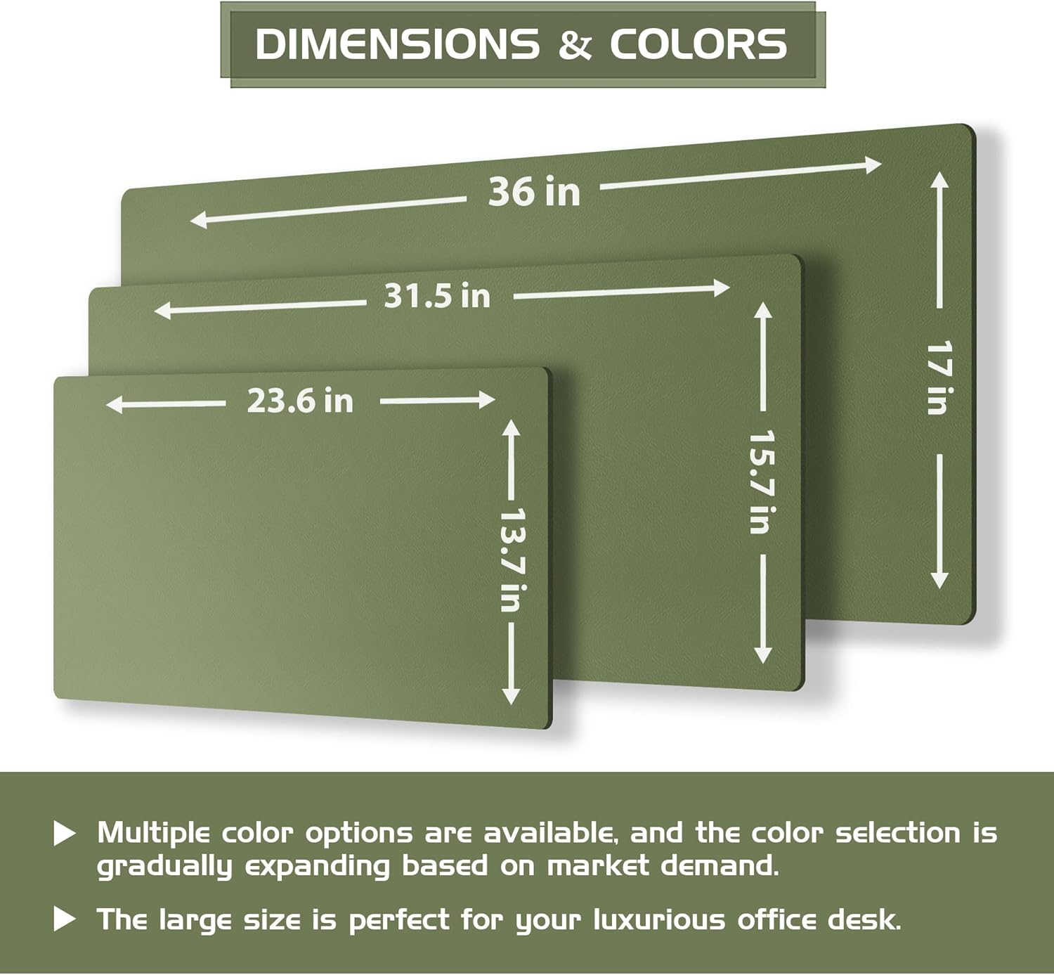Aothia Dual-Sided Desk Pad - Leather Desk Mat, Natural Cork Desk Pad Protector, Large Mouse Pad for Desk, Waterproof Desk Blotter Pad, Desk Writing Pad for Office Work/Home, Olive Green (37.8"x17")